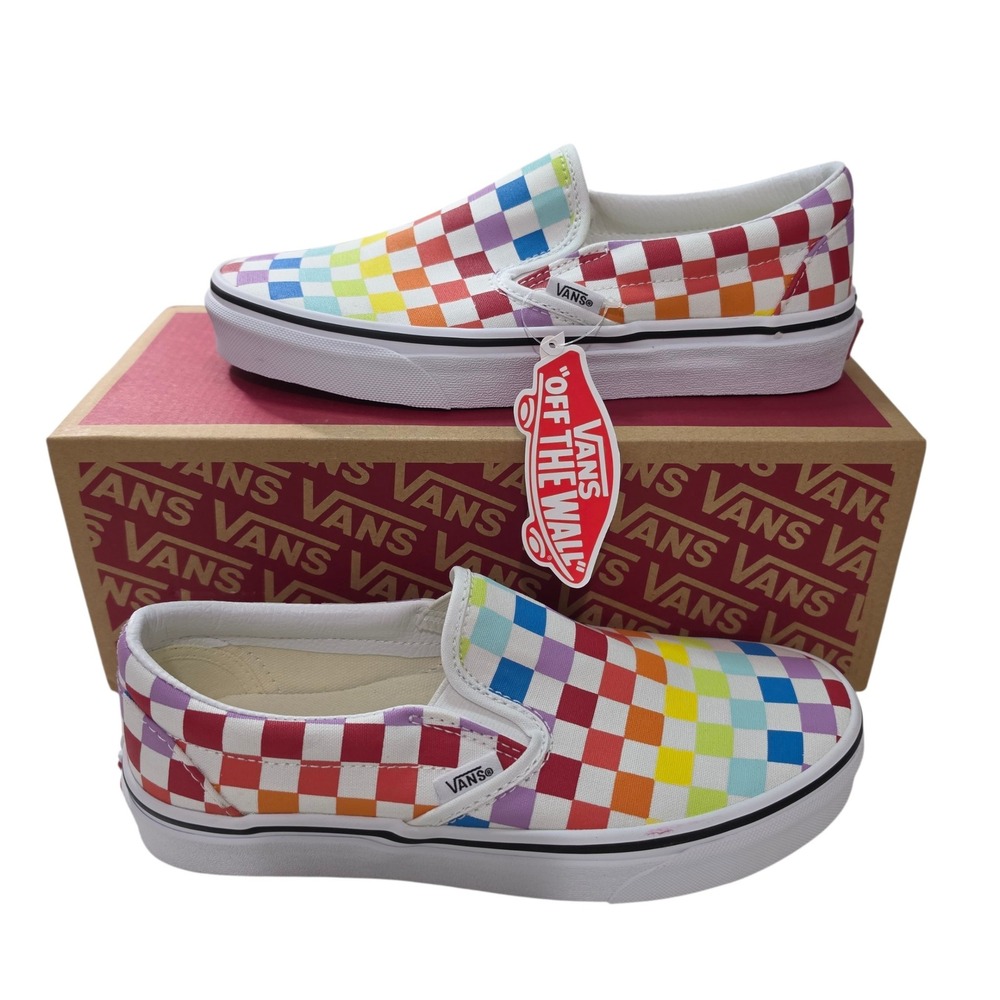 Vans Classic Slip-On Rainbow Checkerboard Shoes VN0A3UT7U09 Mens 6 Womens 7.5